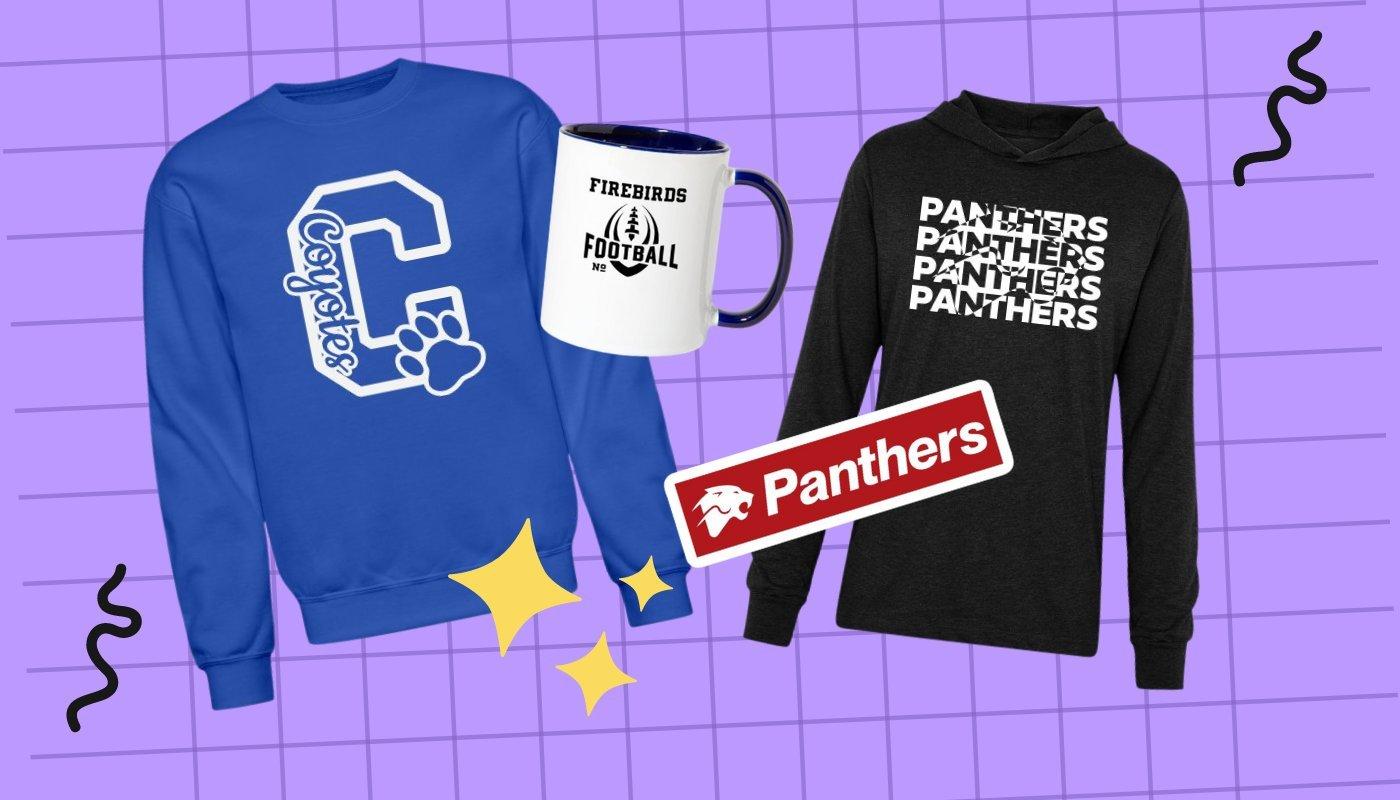 examples of spirit wear merch from schools